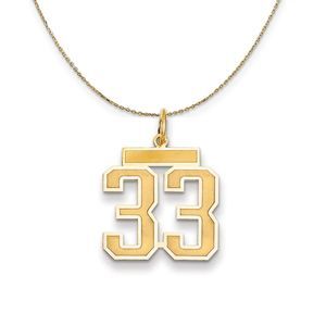 14k Yellow Gold, Jersey, Med Number 33 Necklace - 20 Inch
